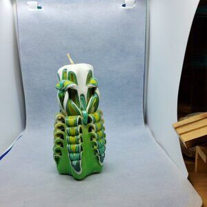 Rainbow Fountain Jasco Carved Candle Green Blue White Hand Dipped Korea Vintage
